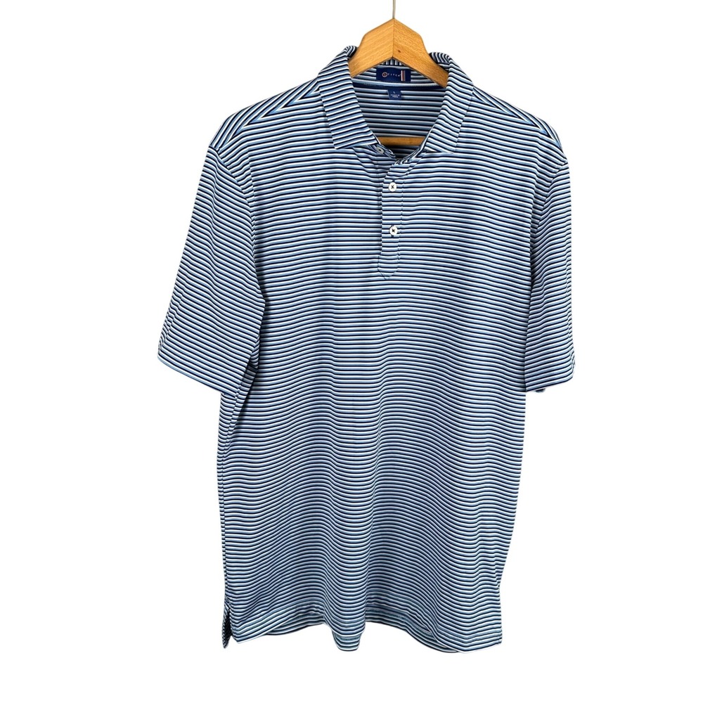 Stitch Golf Mens Blue White Striped Performance Polo Shirt Large Short Sleeve